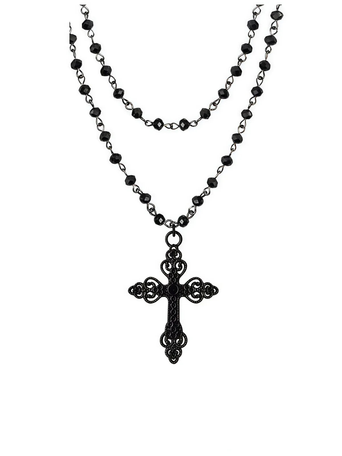 Halloween 1pc Gothic Y2K Beaded Cross Punk Black Necklace