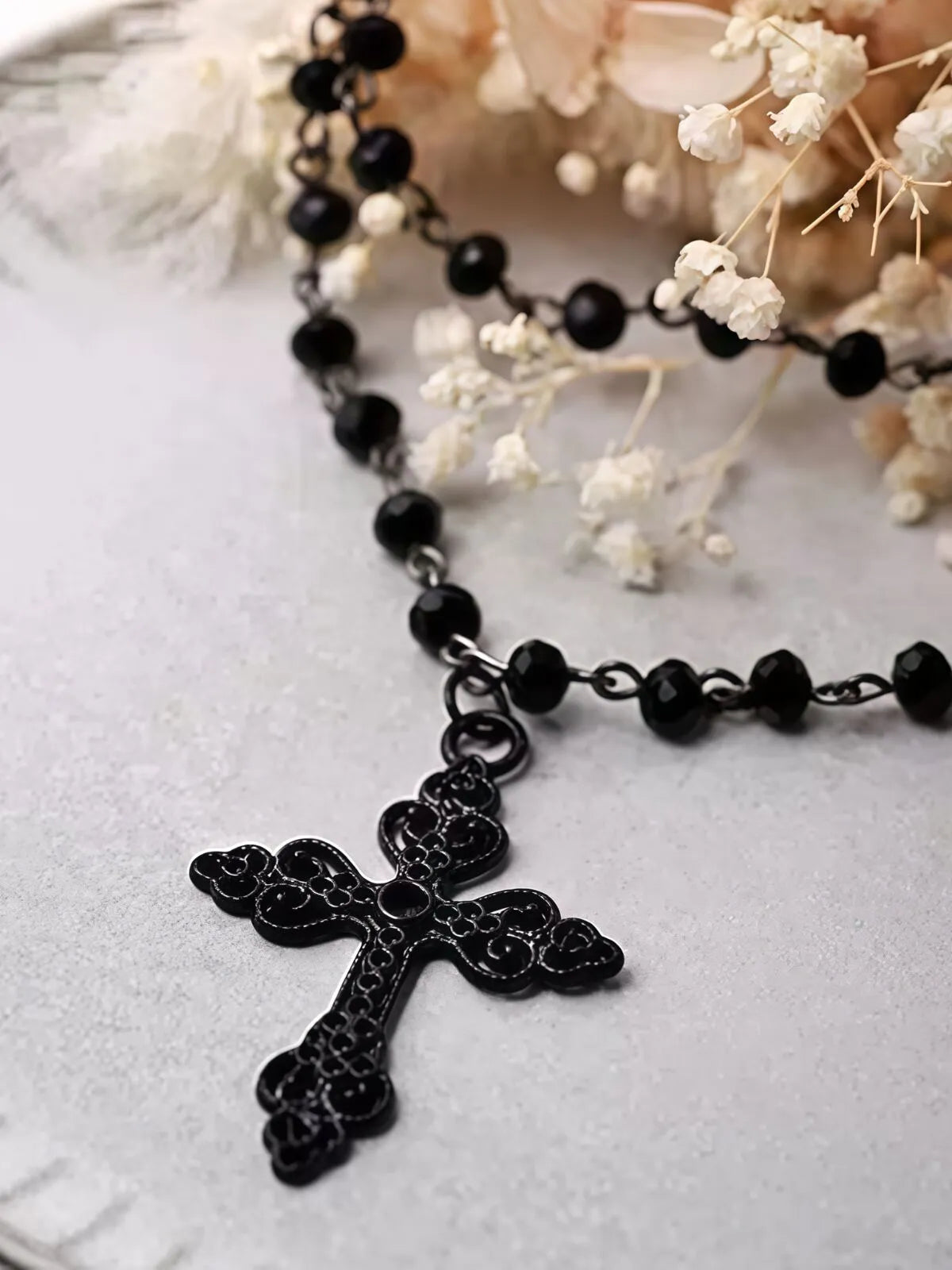 Halloween 1pc Gothic Y2K Beaded Cross Punk Black Necklace