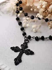 Halloween 1pc Gothic Y2K Beaded Cross Punk Black Necklace