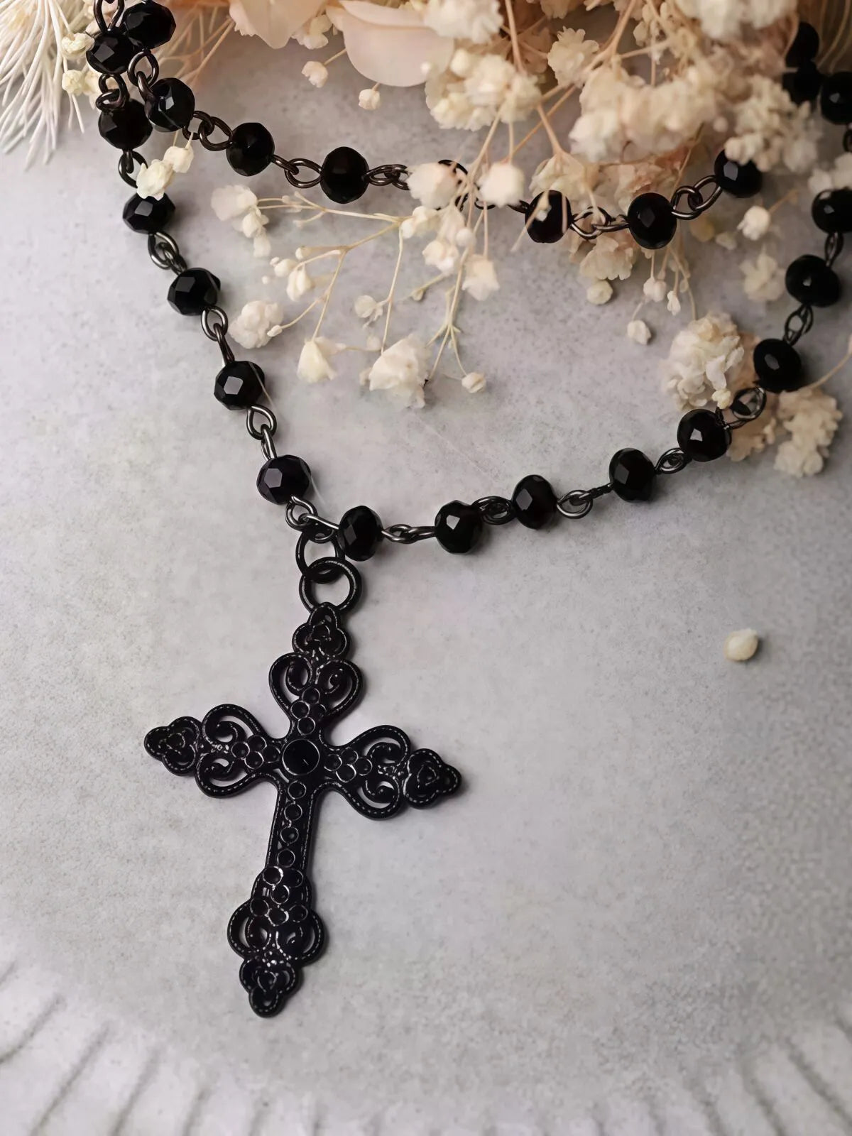 Halloween 1pc Gothic Y2K Beaded Cross Punk Black Necklace