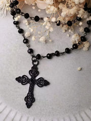 Halloween 1pc Gothic Y2K Beaded Cross Punk Black Necklace