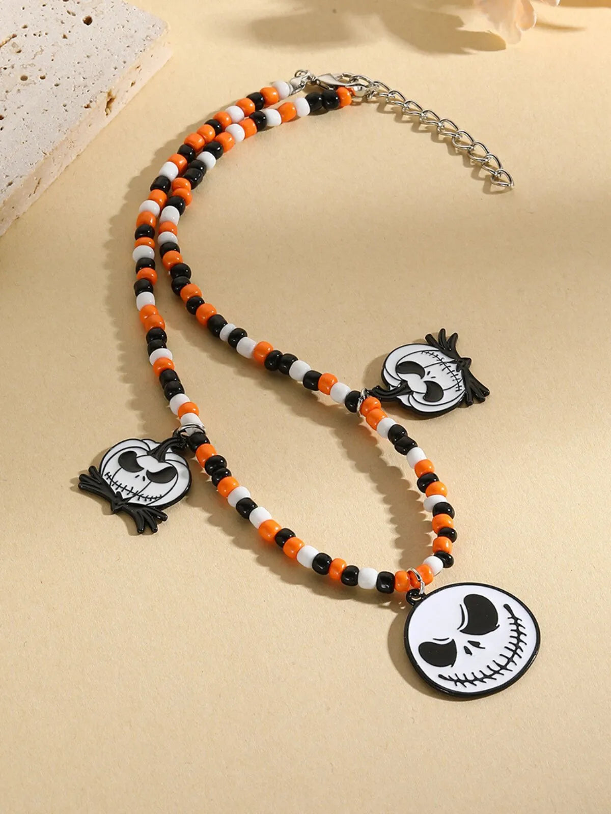 Halloween 1PC Bead Funny Vintage Handmade Bat Pumpkin Skull Spider Pendant Necklace