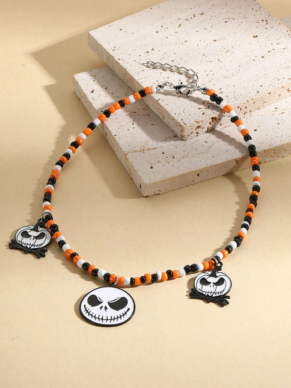 Halloween 1PC Bead Funny Vintage Handmade Bat Pumpkin Skull Spider Pendant Necklace