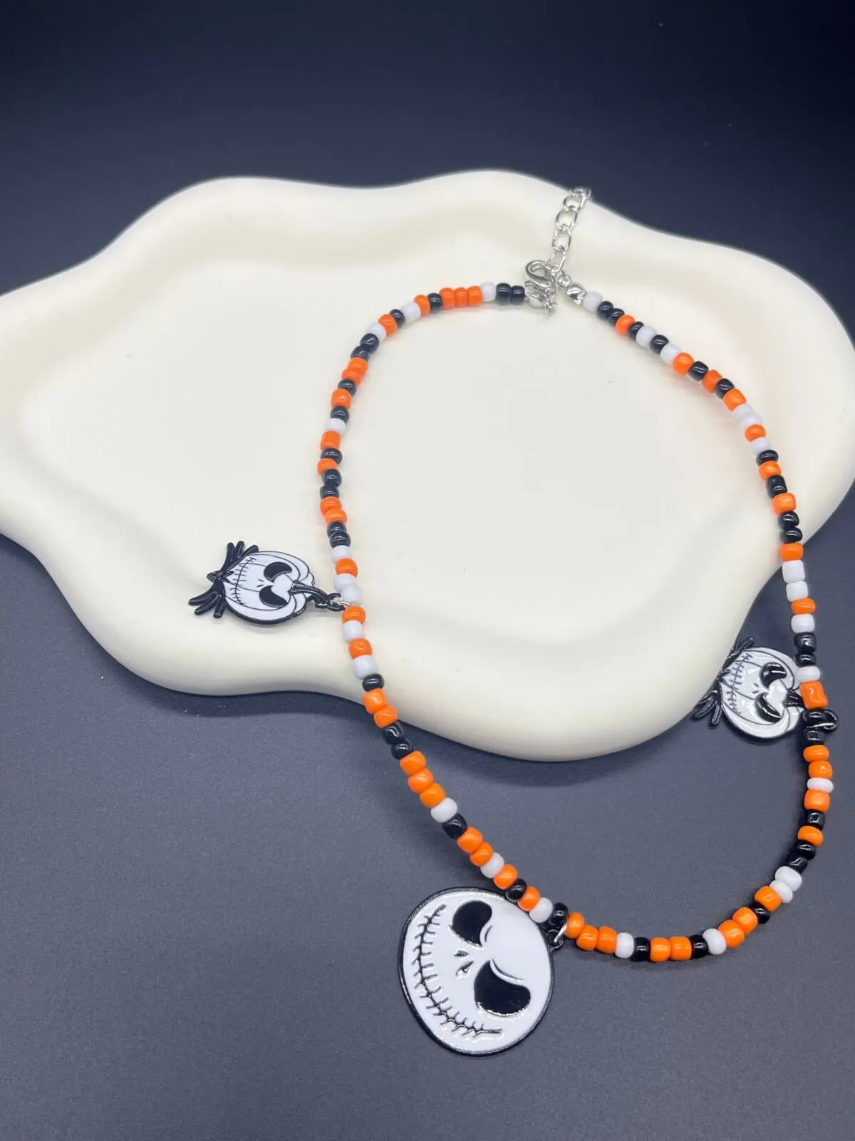 Halloween 1PC Bead Funny Vintage Handmade Bat Pumpkin Skull Spider Pendant Necklace
