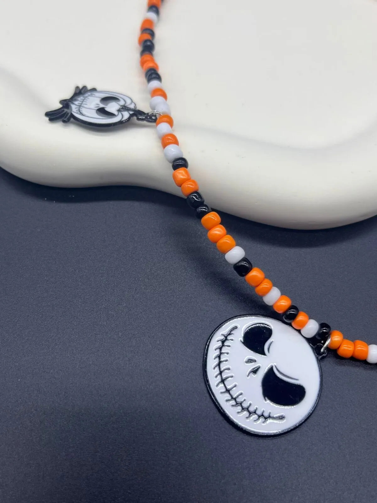 Halloween 1PC Bead Funny Vintage Handmade Bat Pumpkin Skull Spider Pendant Necklace