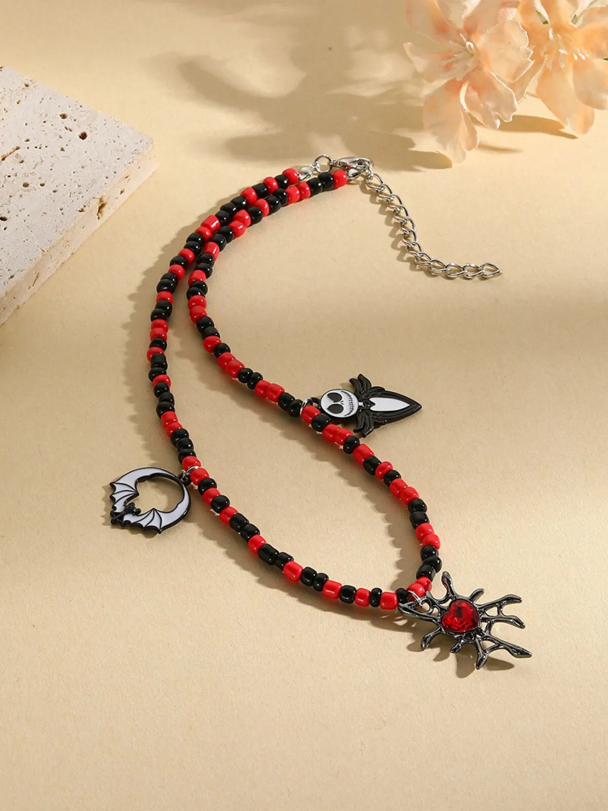 Halloween 1PC Bead Funny Vintage Handmade Bat Pumpkin Skull Spider Pendant Necklace