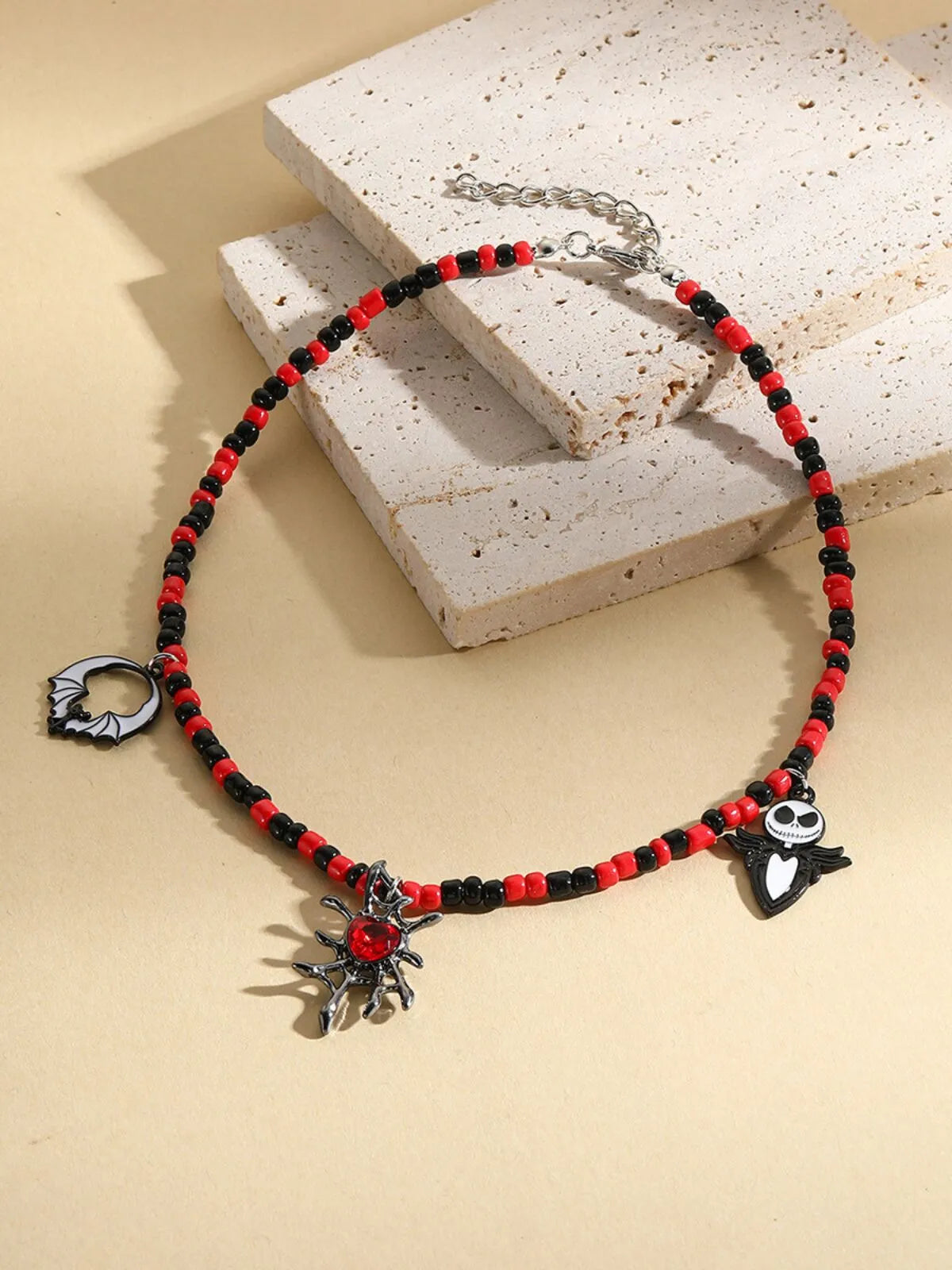 Halloween 1PC Bead Funny Vintage Handmade Bat Pumpkin Skull Spider Pendant Necklace