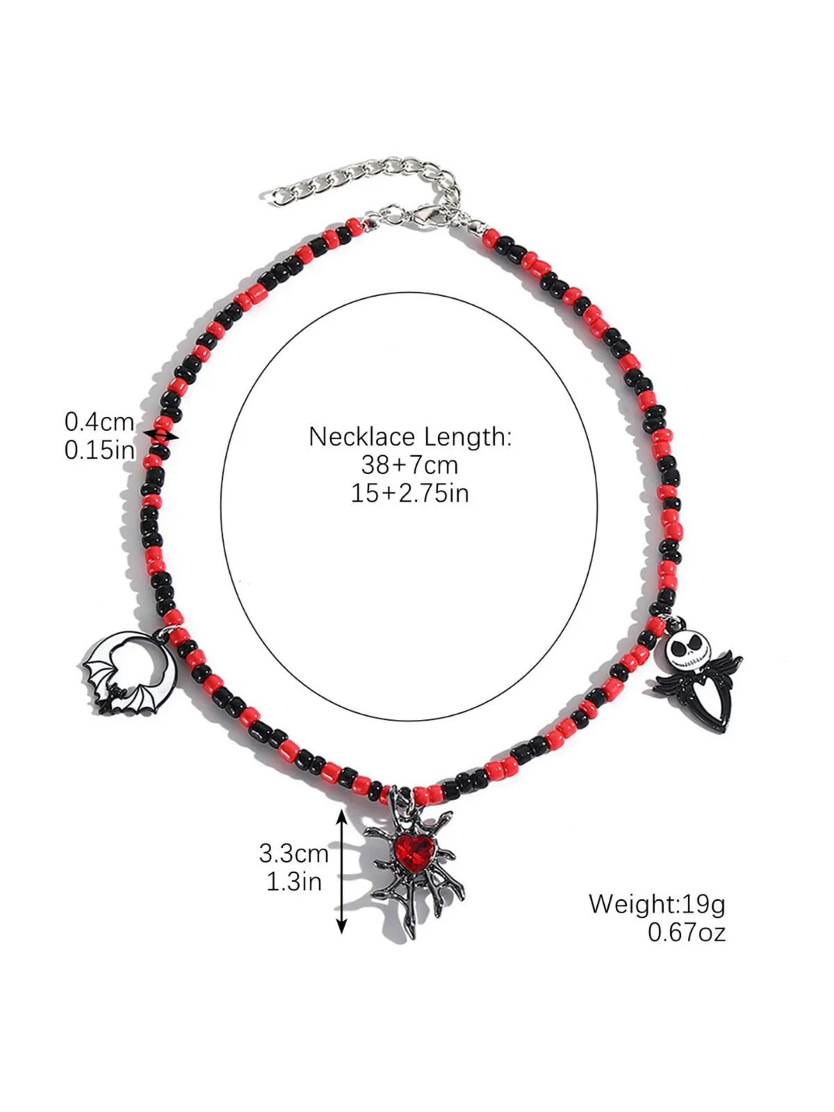 Halloween 1PC Bead Funny Vintage Handmade Bat Pumpkin Skull Spider Pendant Necklace
