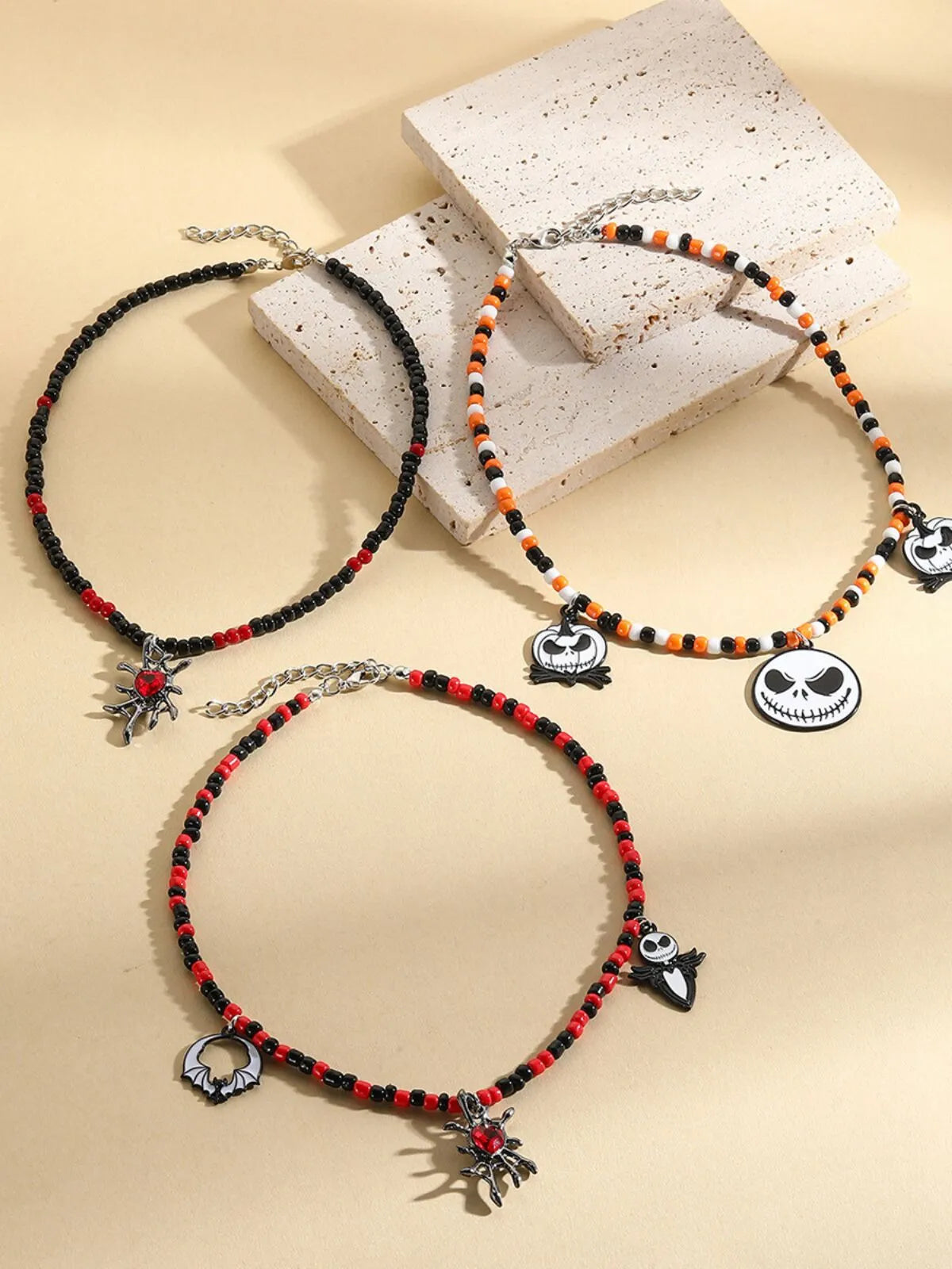 Halloween 1PC Bead Funny Vintage Handmade Bat Pumpkin Skull Spider Pendant Necklace