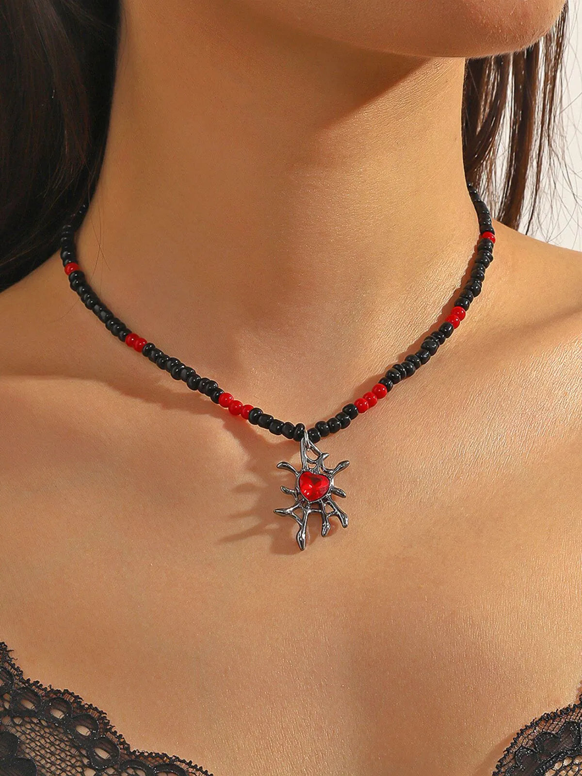 Halloween 1PC Gothic Black Alloy Spider Skull Pendant Stylish Victorian Steampunk Monochromatic Necklace 