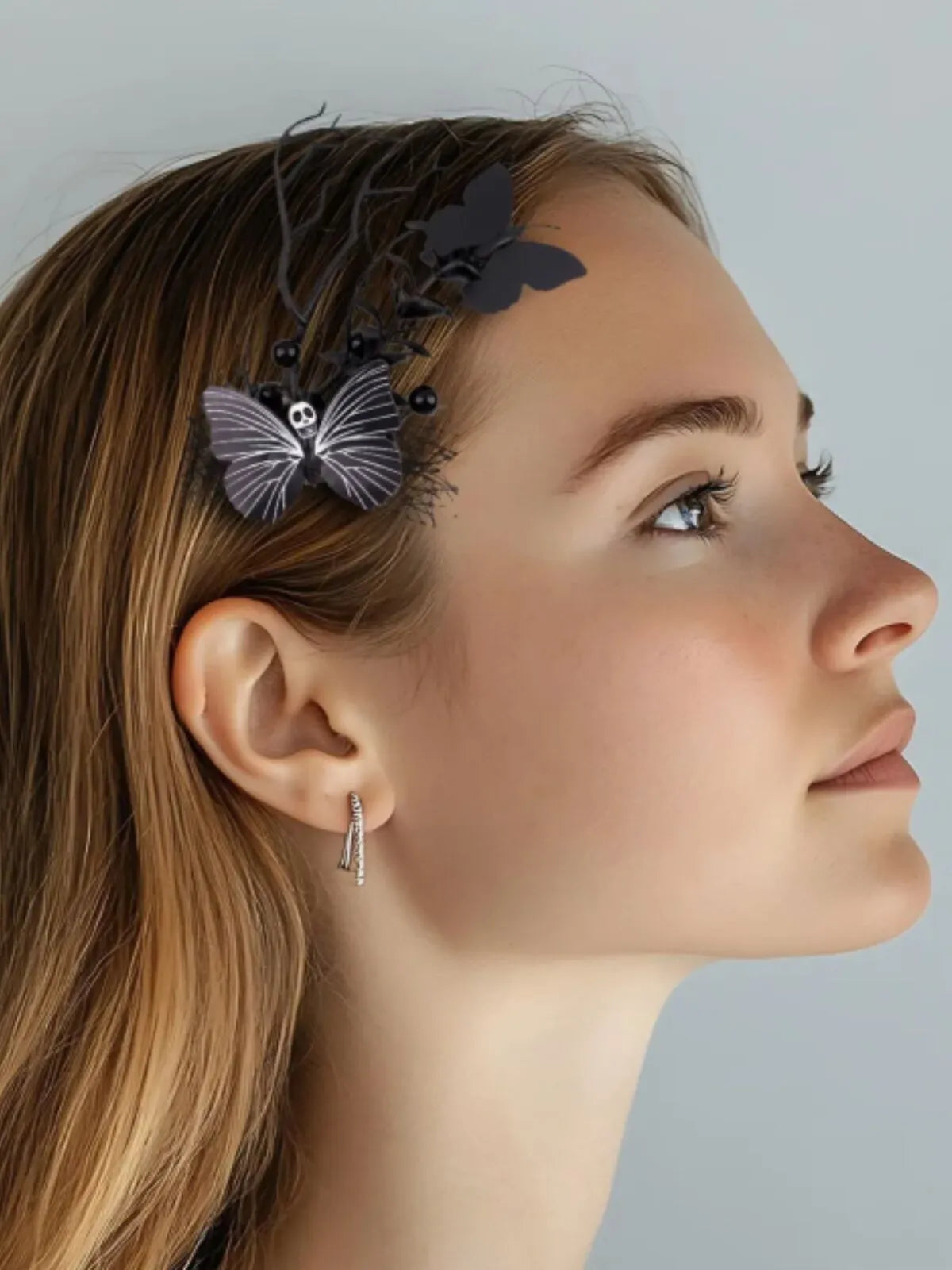 Halloween 1pc Butterfly Dry Branch Side Decoration Mesh Claw Party Costume Hair Clip 