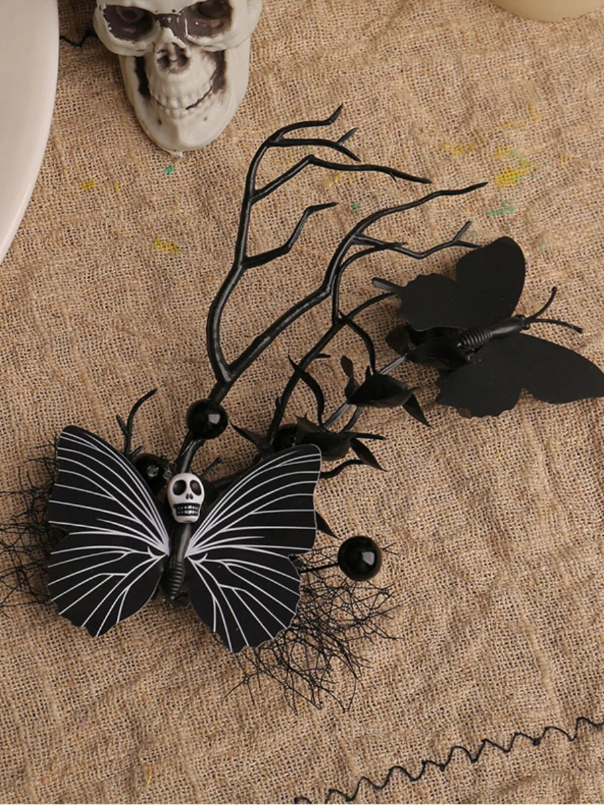 Halloween 1pc Butterfly Dry Branch Side Decoration Mesh Claw Party Costume Hair Clip 