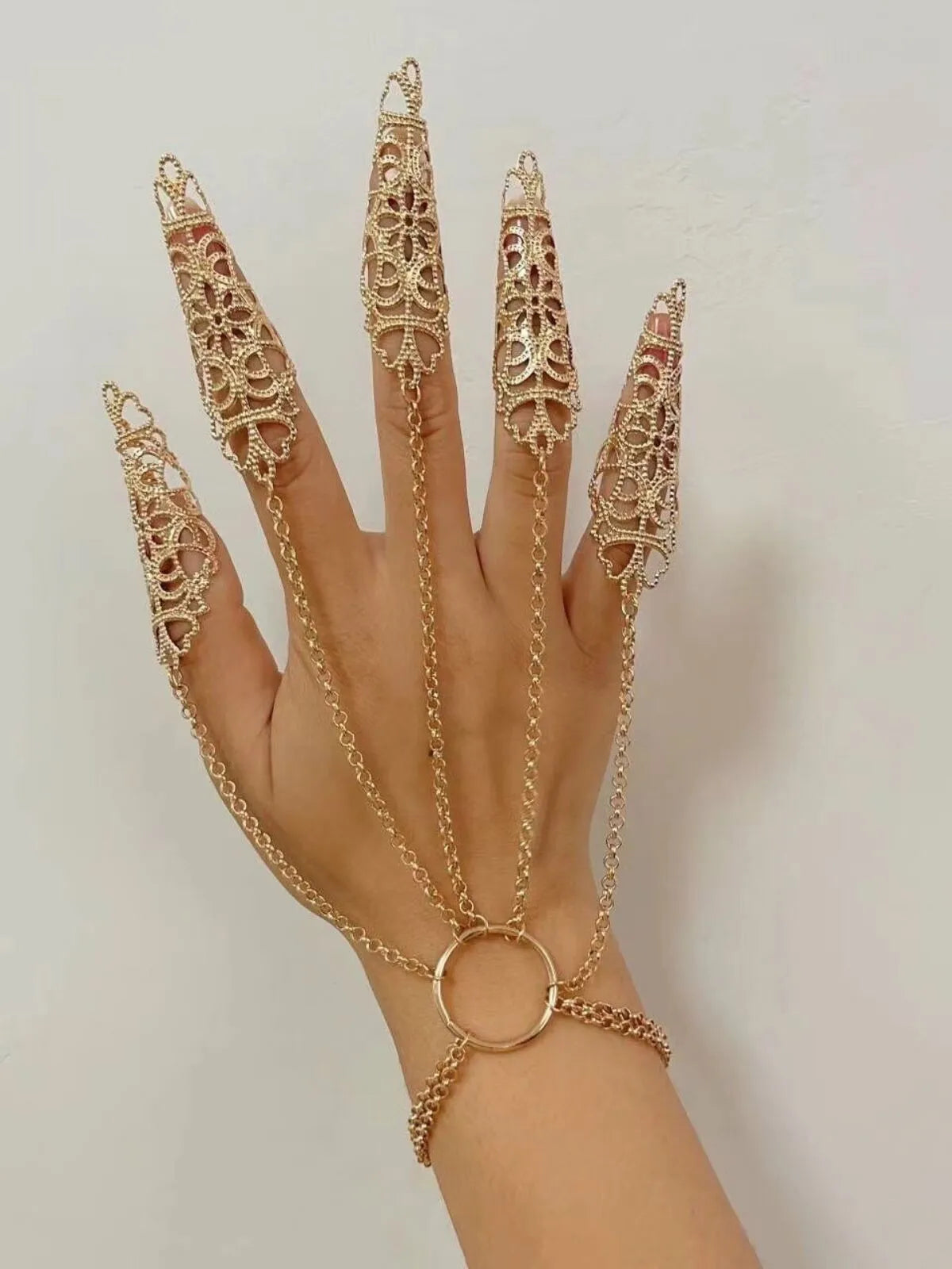 Halloween 1PC Punk Black Fingernails Tip Claw Belly Dance Hand Chain Cosplay Costume Bracelet