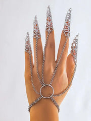 Halloween 1PC Punk Black Fingernails Tip Claw Belly Dance Hand Chain Cosplay Costume Bracelet