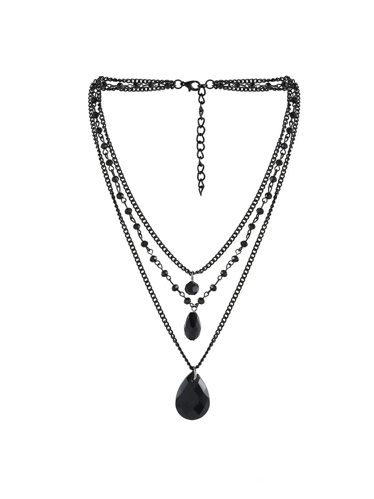 Halloween 1pc Black Metal Edgy Teardrop Pendant Gothic Triple Layer Chain Necklace