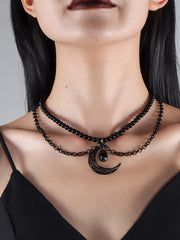 Halloween 1pc Black Moon Crystal Gothic Witch Choker Necklace