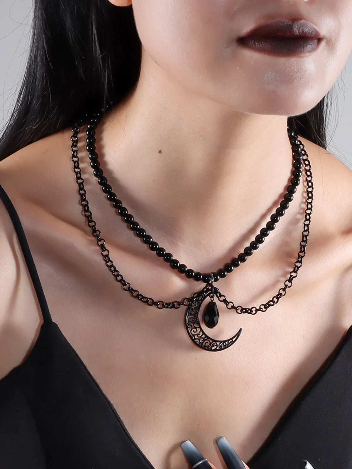 Halloween 1pc Black Moon Crystal Gothic Witch Choker Necklace