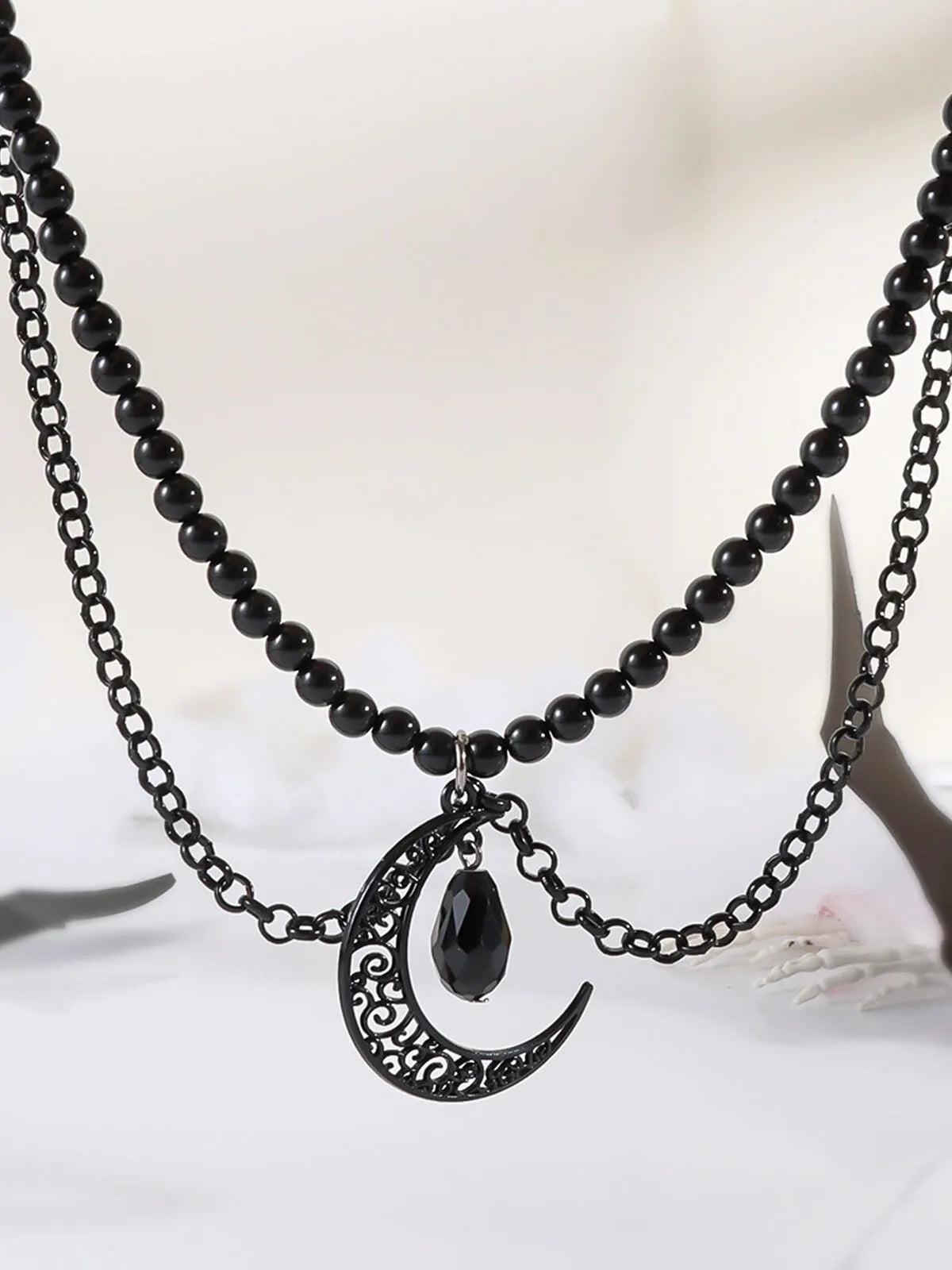 Halloween 1pc Black Moon Crystal Gothic Witch Choker Necklace