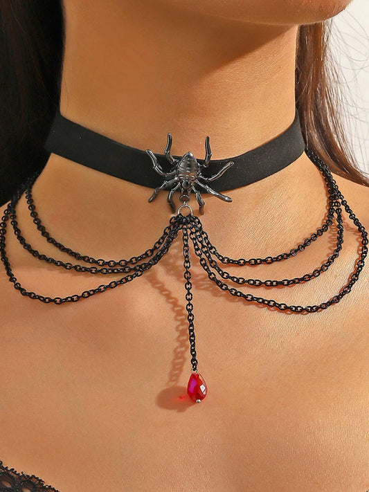 Halloween 1PC Gothic Spider Classic Collar Ruby Pendant Jewelry Choker Necklace 1200