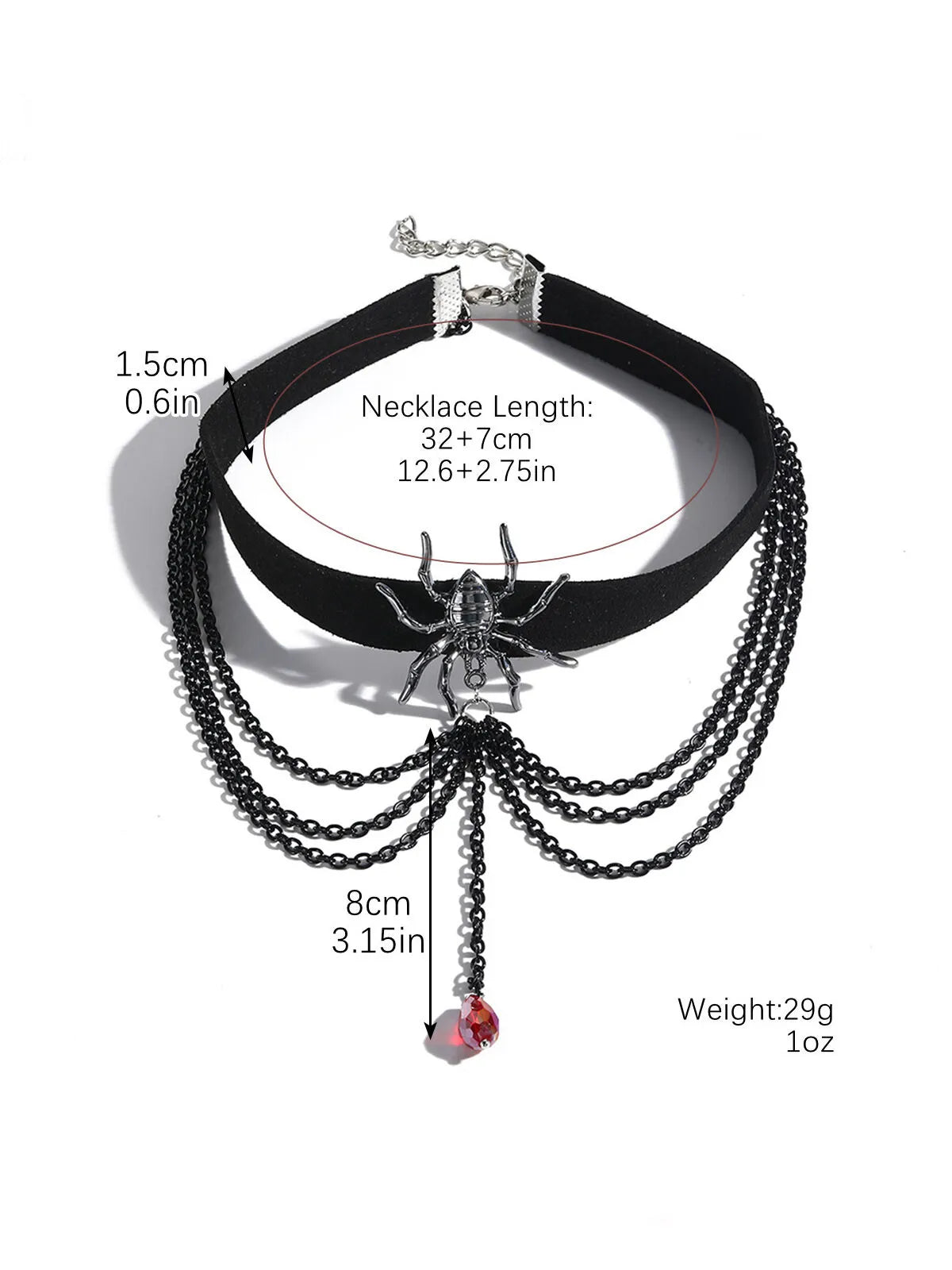 Halloween 1PC Gothic Spider Classic Collar Ruby Pendant Jewelry Choker Necklace