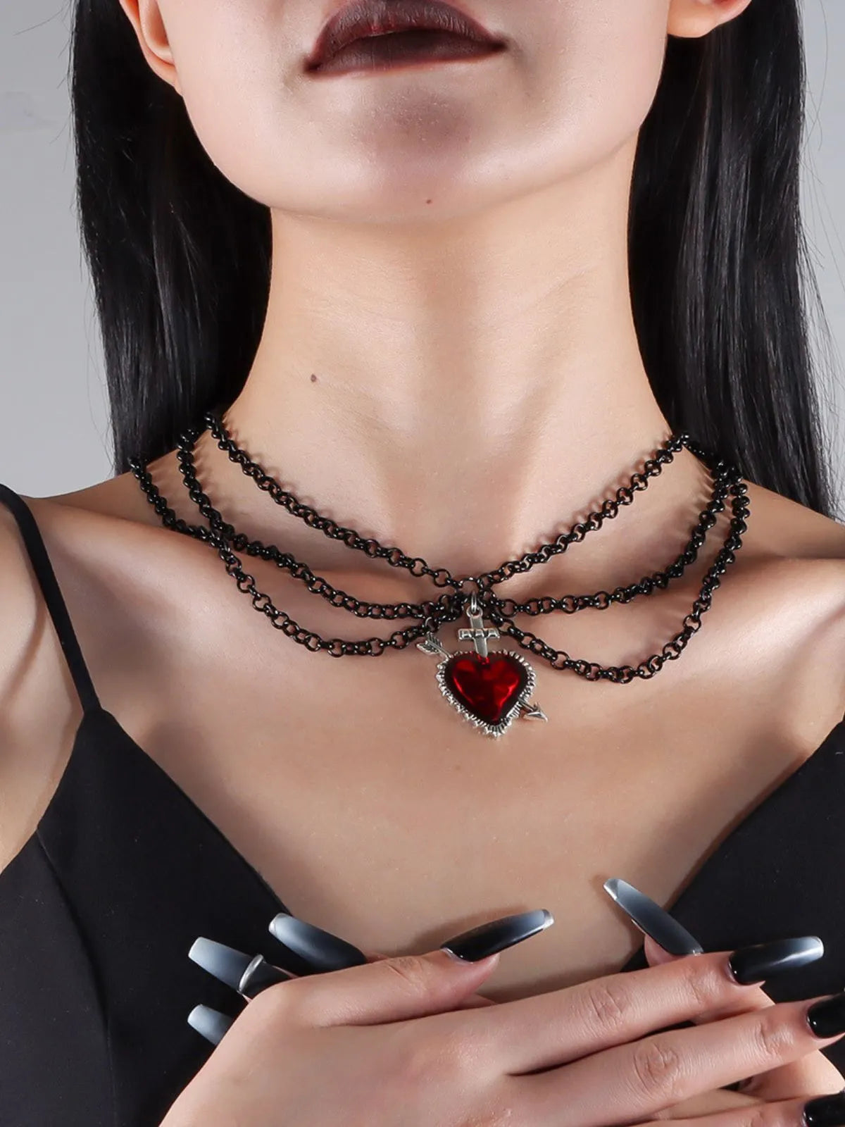 Halloween 1pc Gothic Retro Heart Shaped Iron Wholesale Layered Necklaces