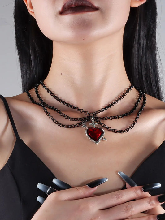 Halloween 1pc Gothic Retro Heart Shaped Iron Wholesale Layered Necklaces 1200