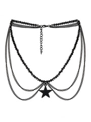 Halloween 1pc Gothic Star Charm Dark Fashion Quality Multilayer Tassel Club Night Going Out Party Jewelry Necklace