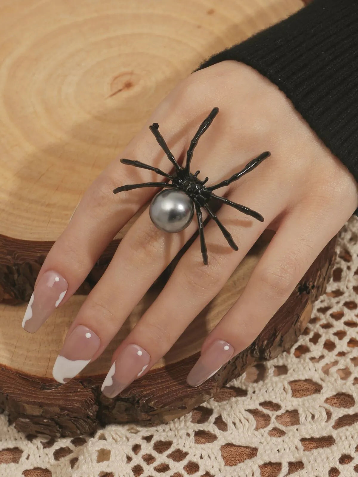 Halloween 1pc Gothic Punk Fashion Spider Pearl Adjustable Open