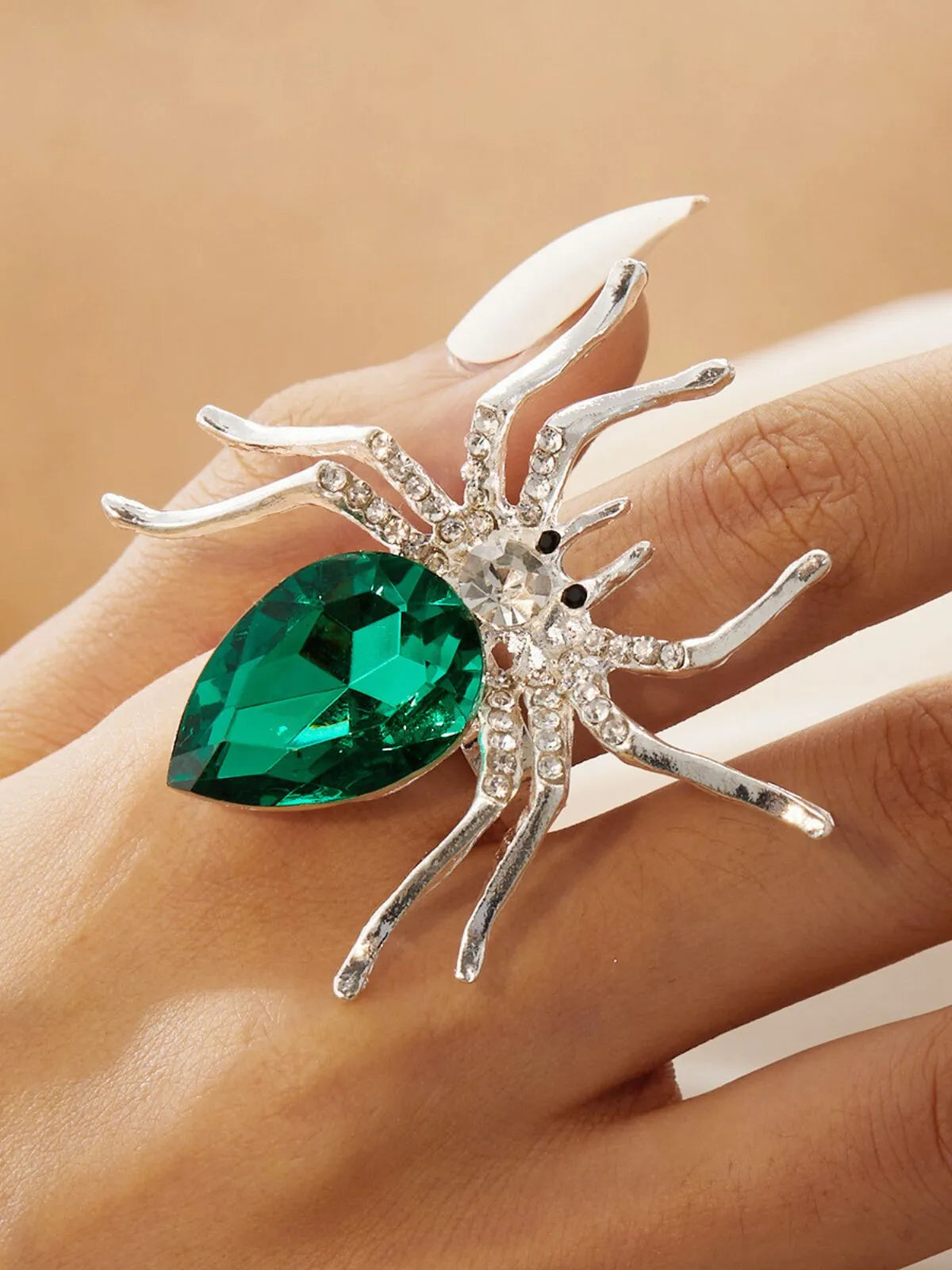 1 PC Adjustable Spider Shape Rhinestone Decor Rings