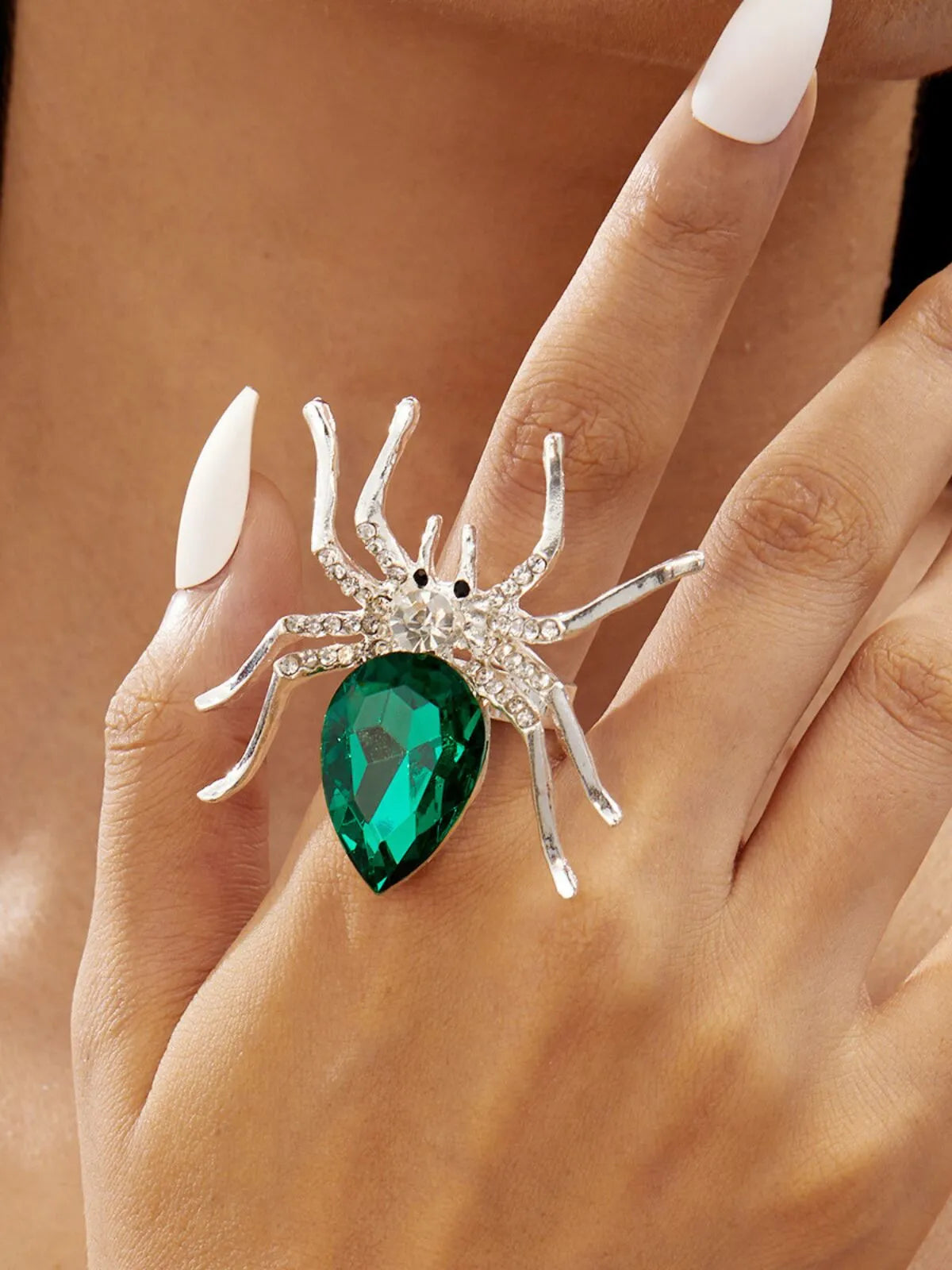 1 PC Adjustable Spider Shape Rhinestone Decor Rings