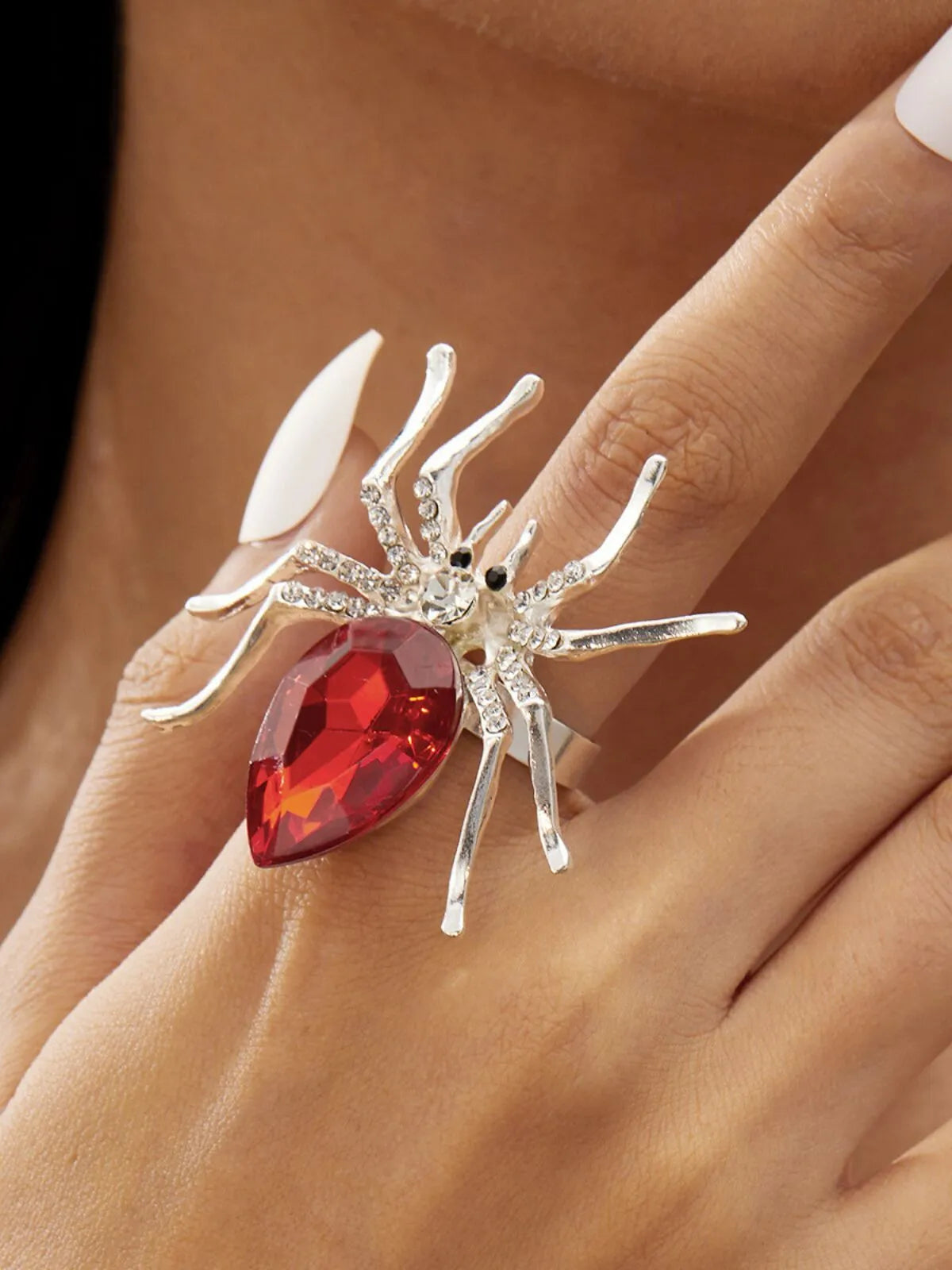 1 PC Adjustable Spider Shape Rhinestone Decor Rings