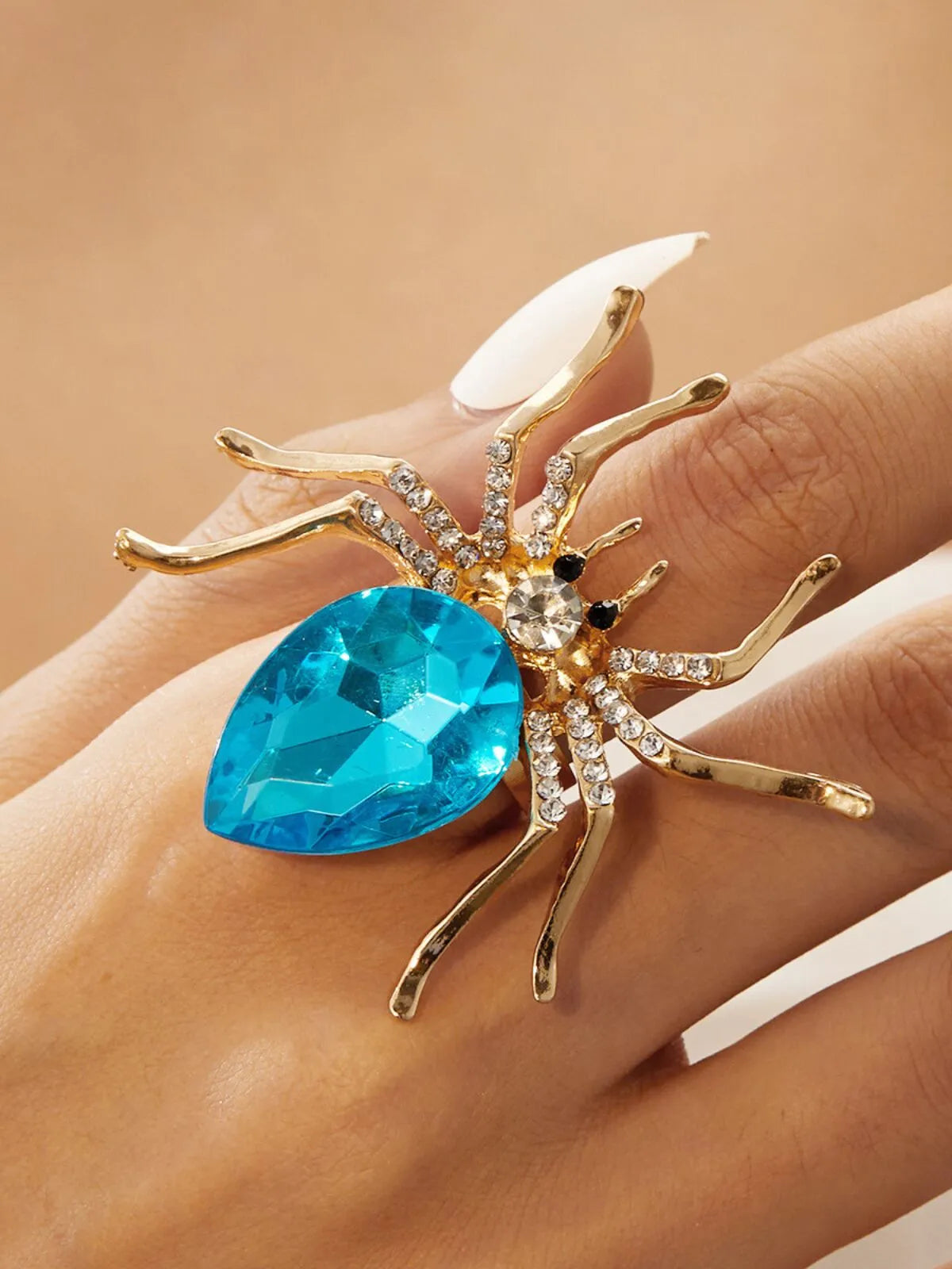 1 PC Adjustable Spider Shape Rhinestone Decor Rings