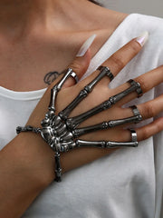 1PC Gothic Punk Skeleton Hand Glove Adjustable Metal Finger Claw Skeleton Full for Halloween Cosplay and Party