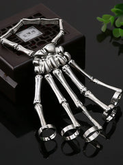 1PC Gothic Punk Skeleton Hand Glove Adjustable Metal Finger Claw Skeleton Full for Halloween Cosplay and Party