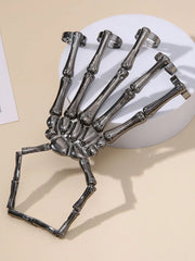 1PC Gothic Punk Skeleton Hand Glove Adjustable Metal Finger Claw Skeleton Full for Halloween Cosplay and Party