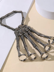 1PC Gothic Punk Skeleton Hand Glove Adjustable Metal Finger Claw Skeleton Full for Halloween Cosplay and Party