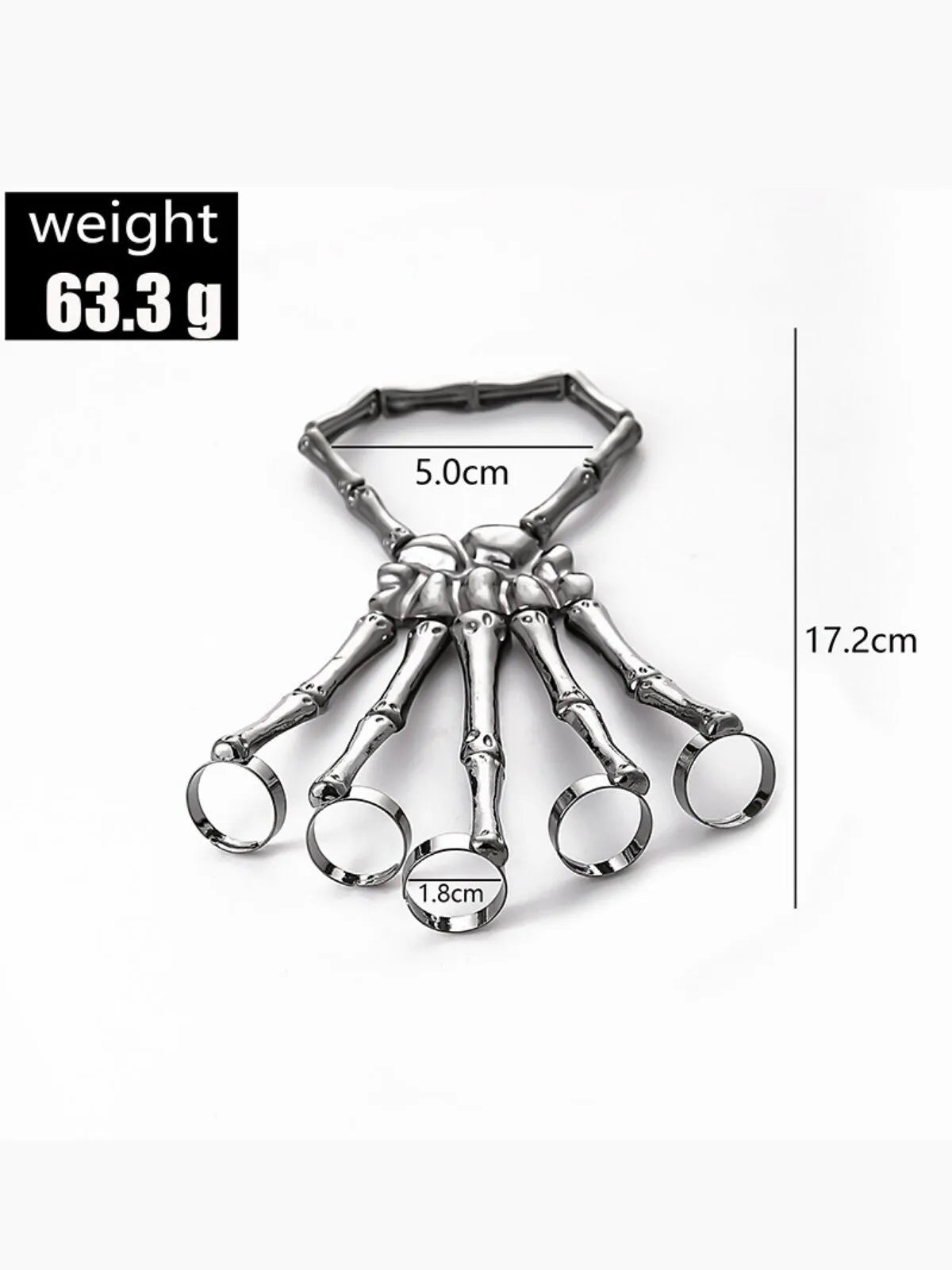 1PC Gothic Punk Skeleton Hand Glove Adjustable Metal Finger Claw Skeleton Full for Halloween Cosplay and Party
