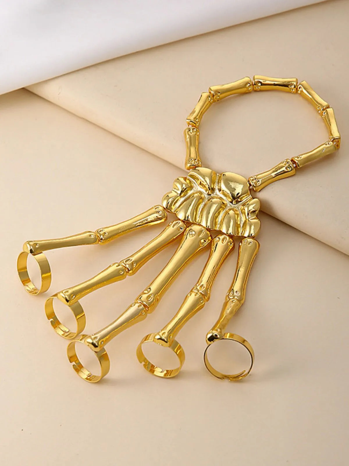 1PC Gothic Punk Skeleton Hand Glove Adjustable Metal Finger Claw Skeleton Full for Halloween Cosplay and Party