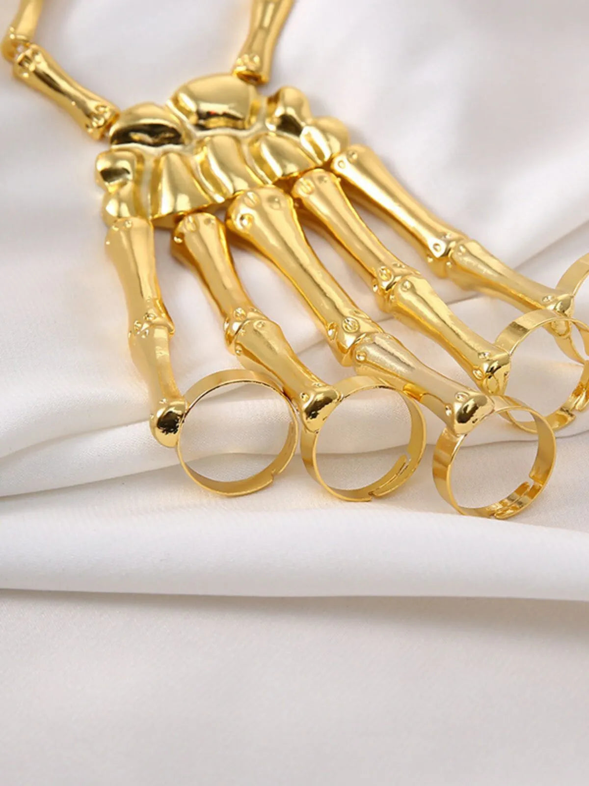 1PC Gothic Punk Skeleton Hand Glove Adjustable Metal Finger Claw Skeleton Full for Halloween Cosplay and Party