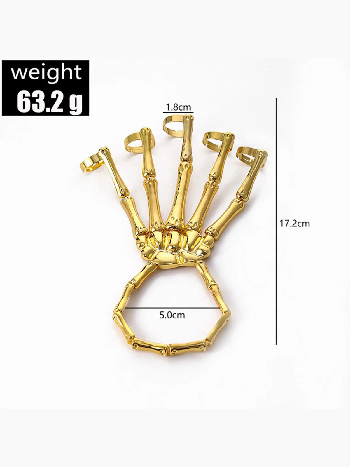 1PC Gothic Punk Skeleton Hand Glove Adjustable Metal Finger Claw Skeleton Full for Halloween Cosplay and Party