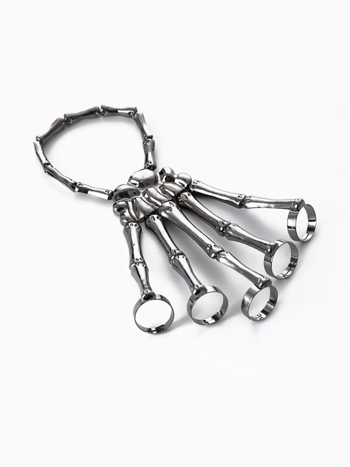 1PC Gothic Punk Skeleton Hand Glove Adjustable Metal Finger Claw Skeleton Full for Halloween Cosplay and Party