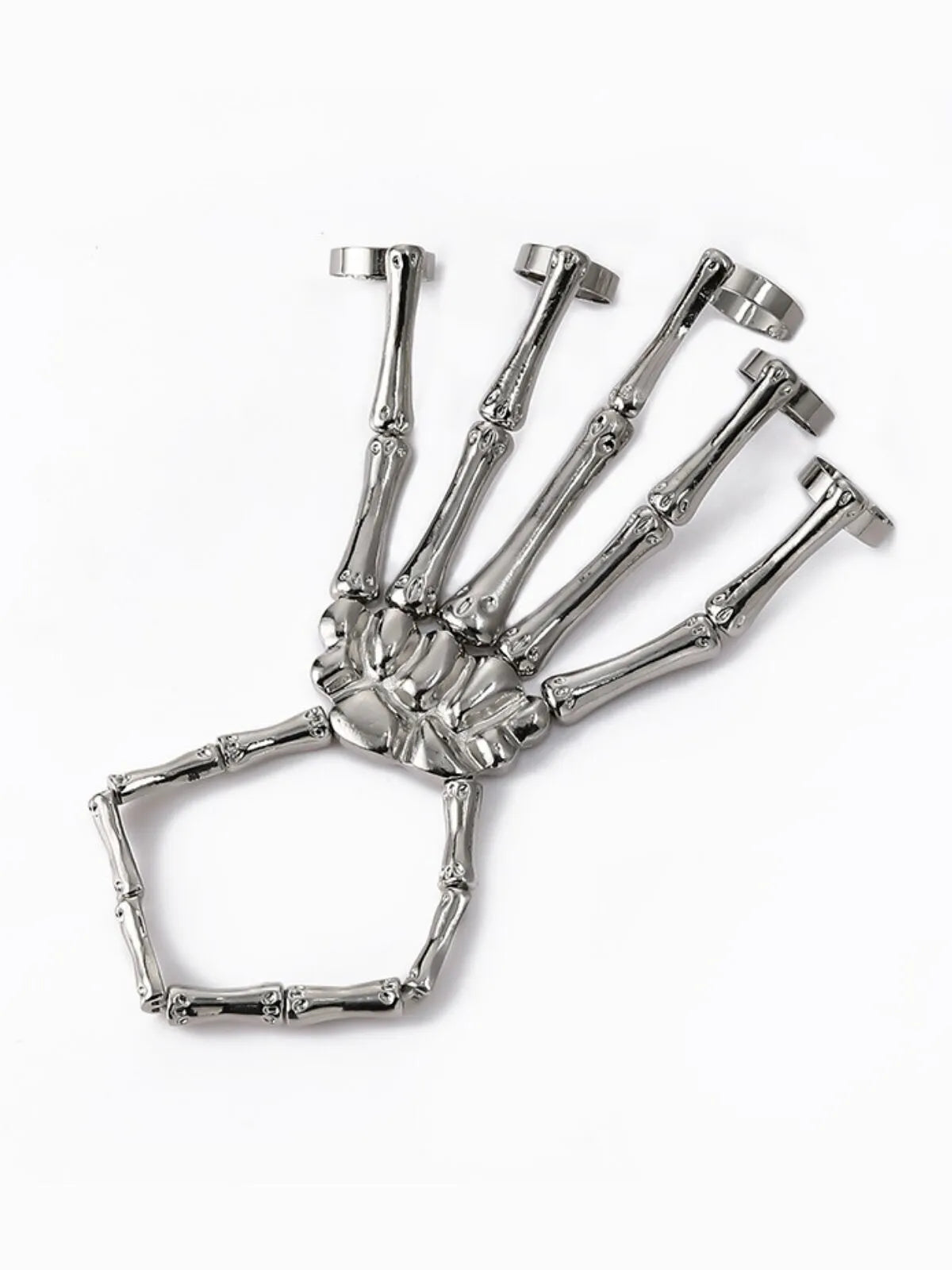 1PC Gothic Punk Skeleton Hand Glove Adjustable Metal Finger Claw Skeleton Full for Halloween Cosplay and Party