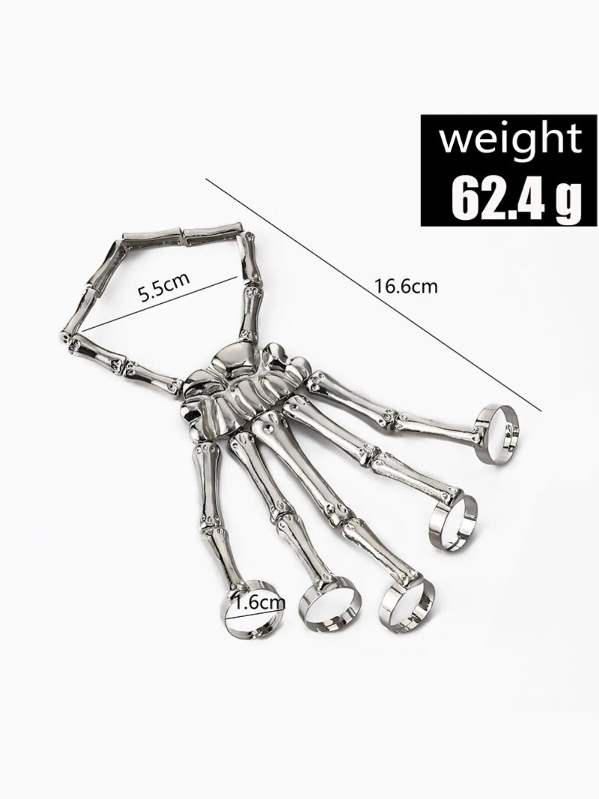 1PC Gothic Punk Skeleton Hand Glove Adjustable Metal Finger Claw Skeleton Full for Halloween Cosplay and Party