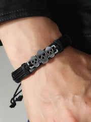 Halloween 1PC Adjustable Cord with 3 Skull Charms Faux Leather Bracelet