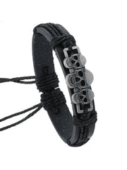 Halloween 1PC Adjustable Cord with 3 Skull Charms Faux Leather Bracelet