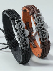 Halloween 1PC Adjustable Cord with 3 Skull Charms Faux Leather Bracelet