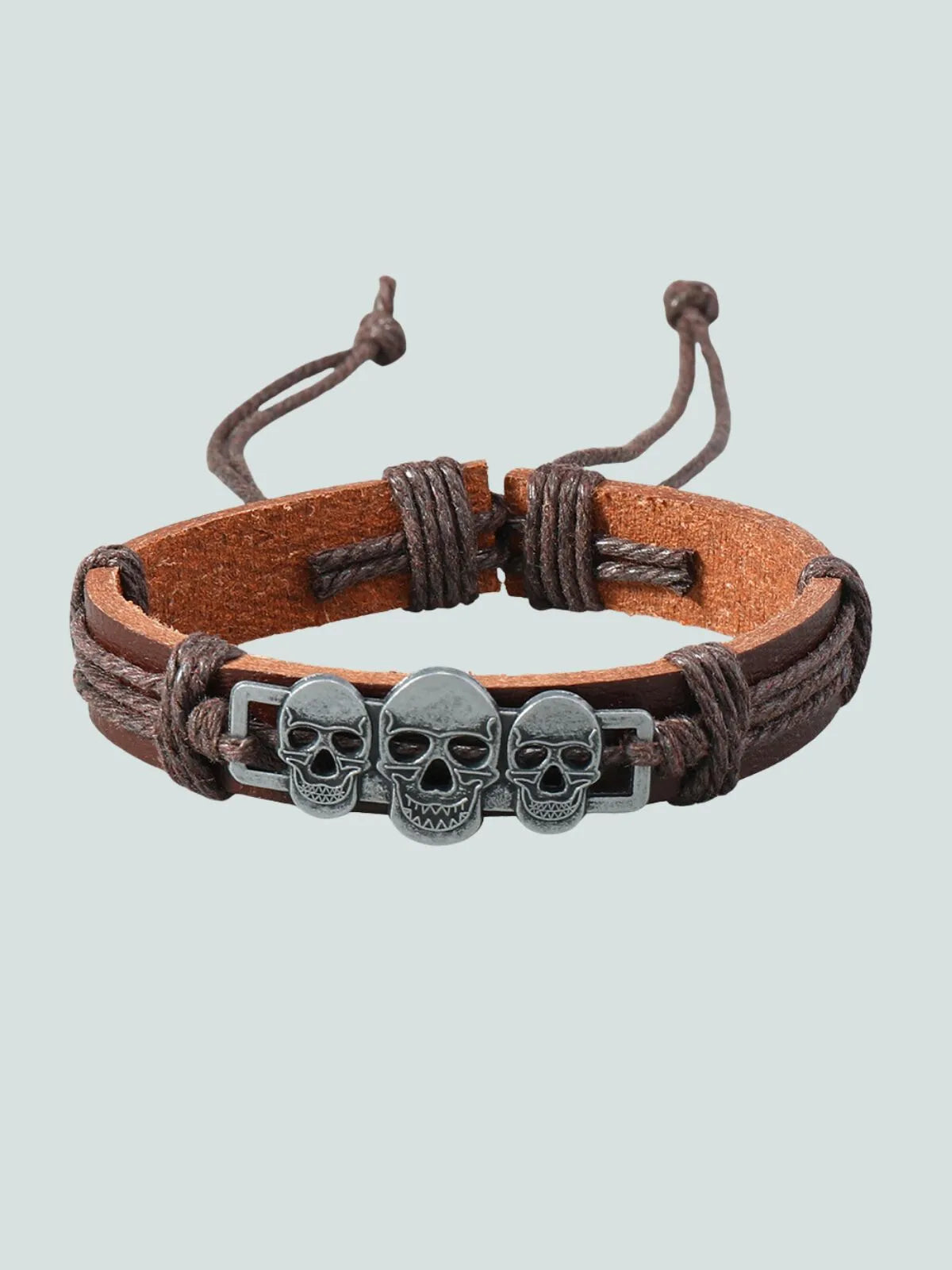 Halloween 1PC Adjustable Cord with 3 Skull Charms Faux Leather Bracelet