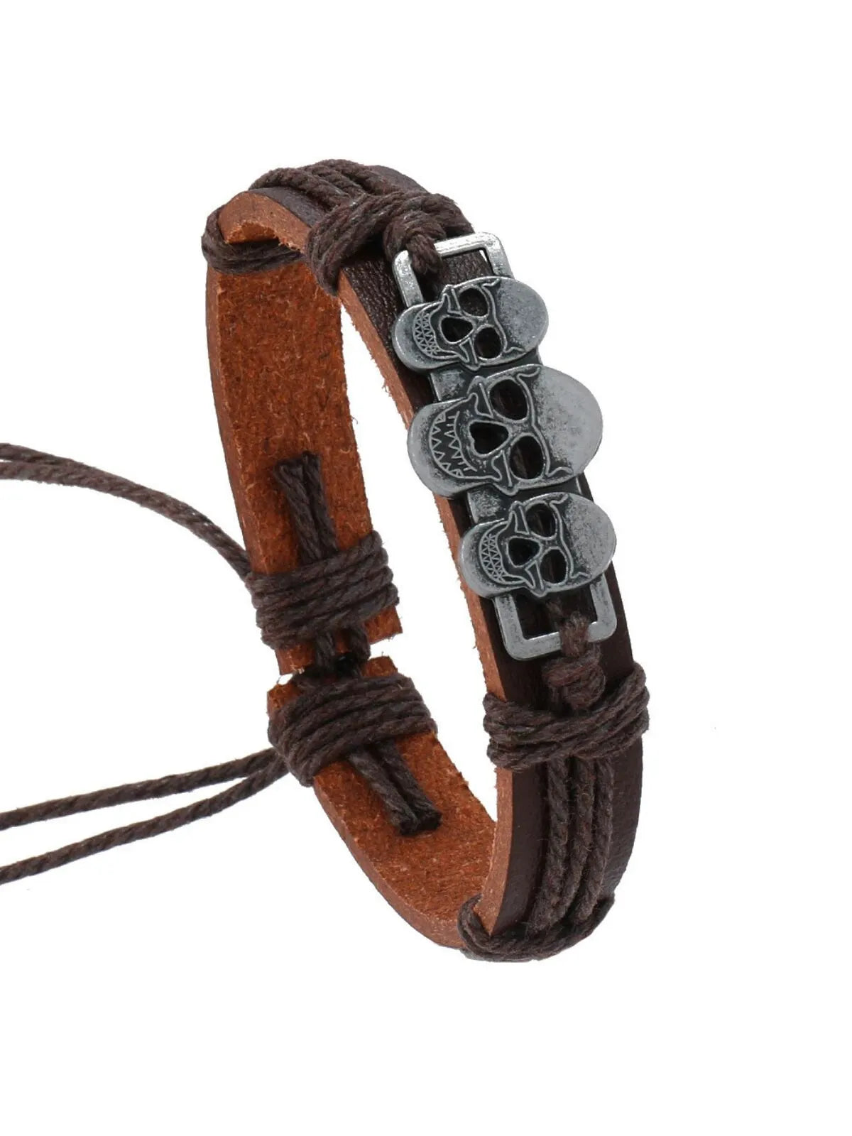 Halloween 1PC Adjustable Cord with 3 Skull Charms Faux Leather Bracelet