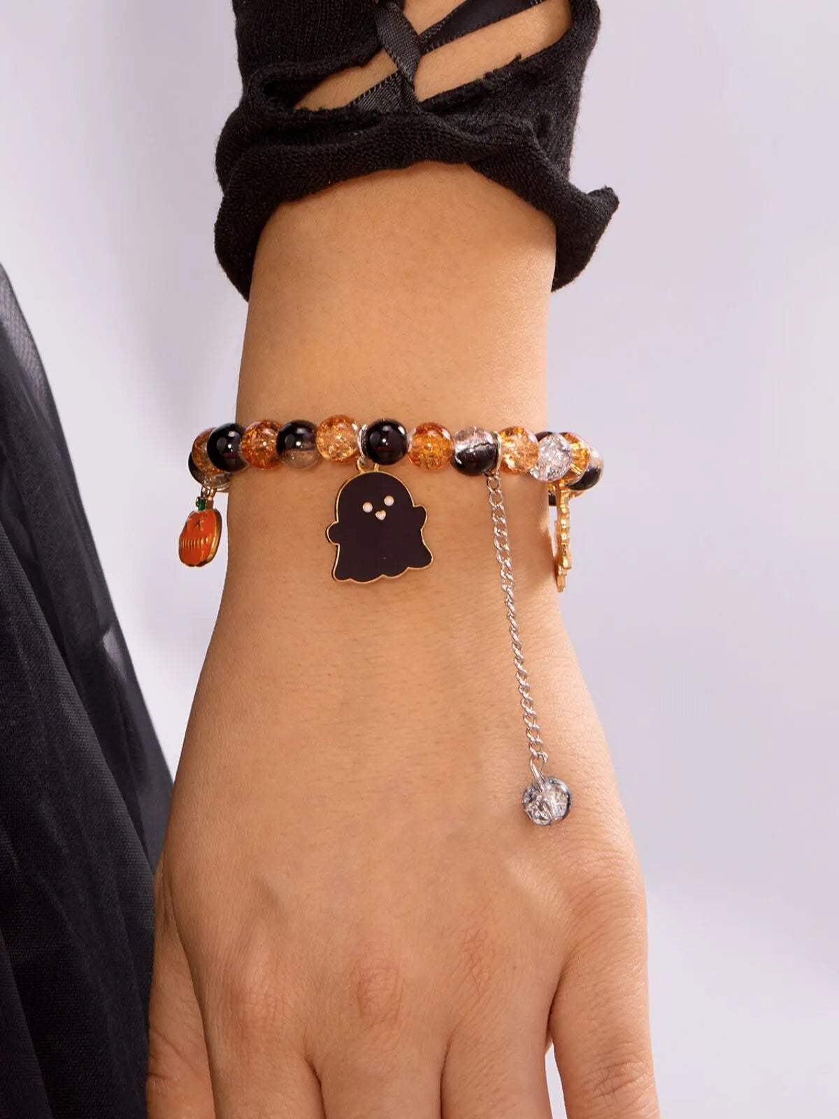 2PCS/Set Halloween Skull Pumpkin Ghost Charm Handmade Beaded Matching Couple Bangles Gothic Jewelry Gift Bracelets