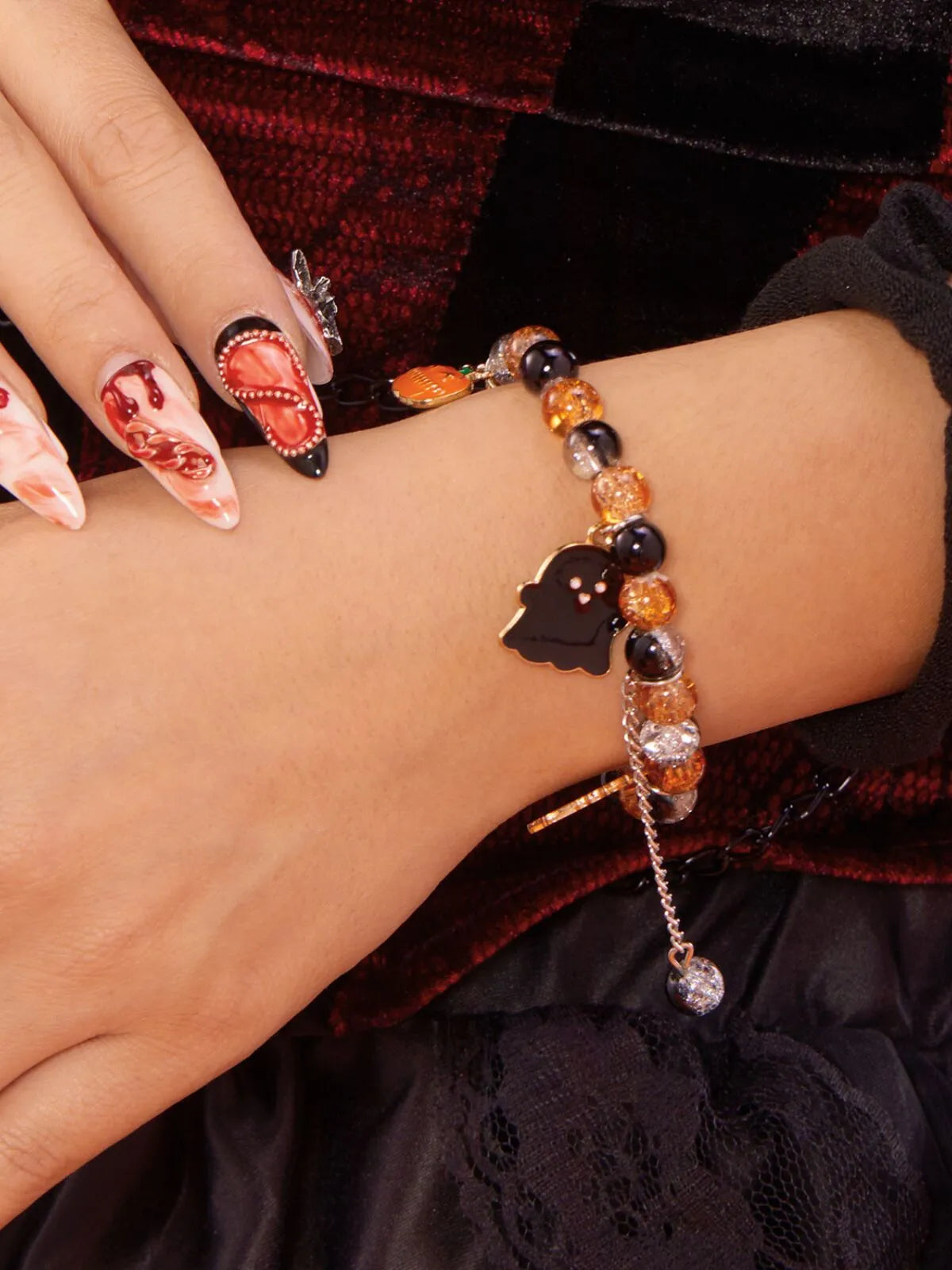 2PCS/Set Halloween Skull Pumpkin Ghost Charm Handmade Beaded Matching Couple Bangles Gothic Jewelry Gift Bracelets